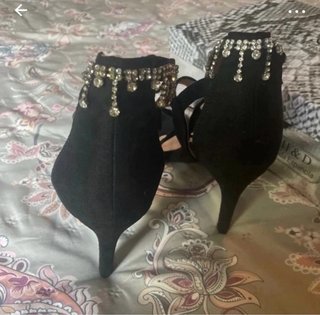 Sandalias T39 Brillantes Negro/Plata