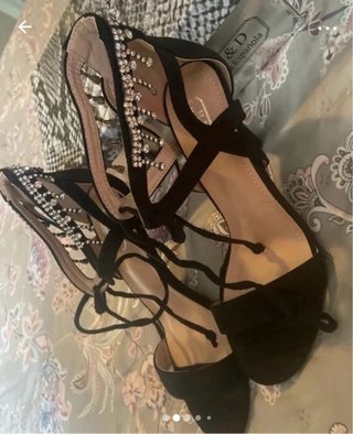 Sandalias T39 Brillantes Negro/Plata