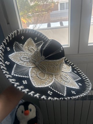 Sombrero Mexicano Charro Negro y Plateado