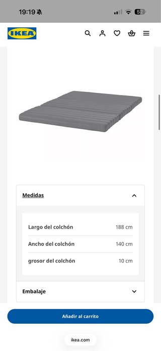 Colchón IKEA LYCKSELE LÖVÅS 140x188cm