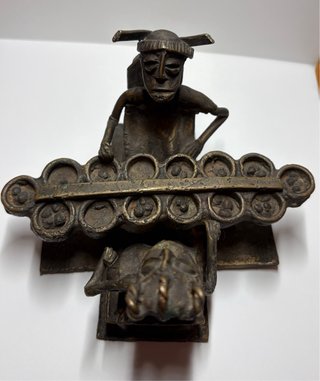 Escultura Africana de Bronce (Jugadores Mancala)