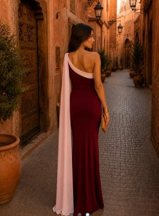Vestido Vivían Burdeos y Rosa