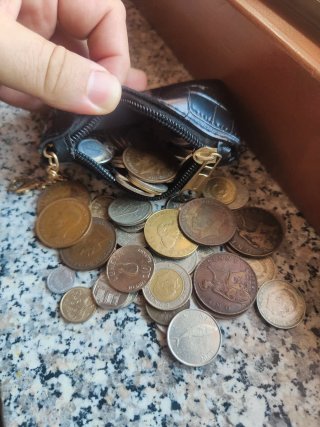 Portamonete con monete straniere