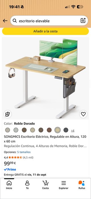 Escritorio Elevable Automático Blanco y madera