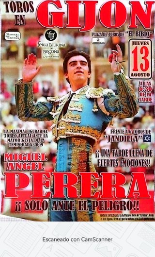 Cartel Toros Gijón Miguel Ángel Perera 13 Agosto