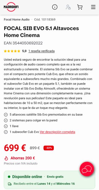 Altavoces Home Cinema Focal Sib Cub² 5.1+soportes