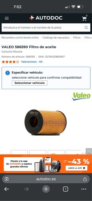 Filtro Aceite Valeo 586 590