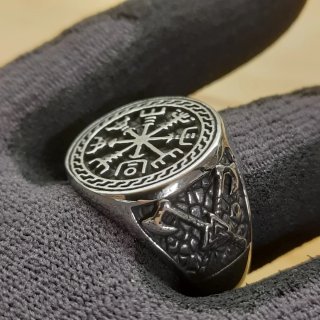 Anello Viking Vegvisir Valhalla acciaio inox
