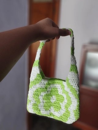 Pack Dos Bolsos de Crochet Flor- Verde y Blanco