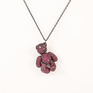 Cadena y colgante Teddy Bear 3D de plata pavonada