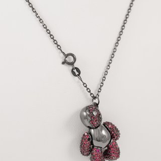 Cadena y colgante Teddy Bear 3D de plata pavonada
