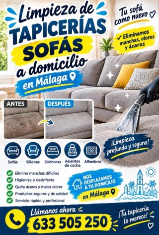 Limpieza tapicería a domicilio . Málaga.