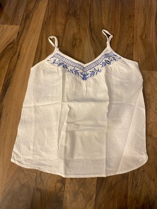 Blusa Ibicenca Bordada Azul y Blanca