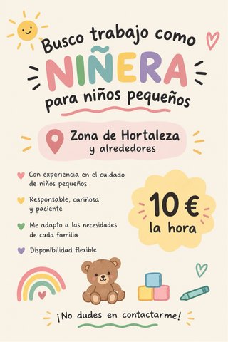 Niñera para niños pequeños en Hortaleza