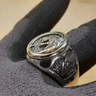 Anello Vikingo Fenrir e Valknut Acciaio inossidabi