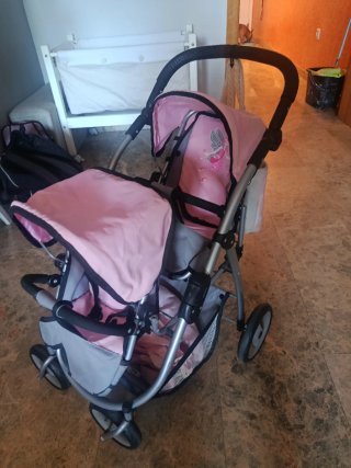 Carrito gemelar rosa con hadas