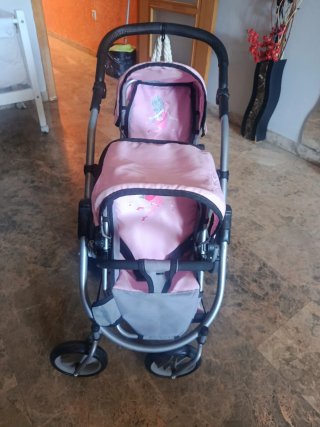 Carrito gemelar rosa con hadas