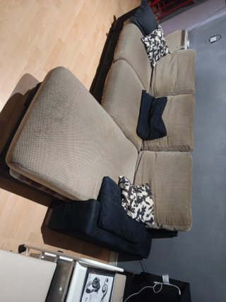 Sofá modular L beige y negro