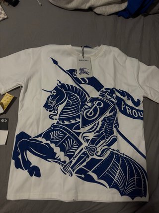 T-shirt Burberry Uomo Bianca con Cavaliere Blu M/L