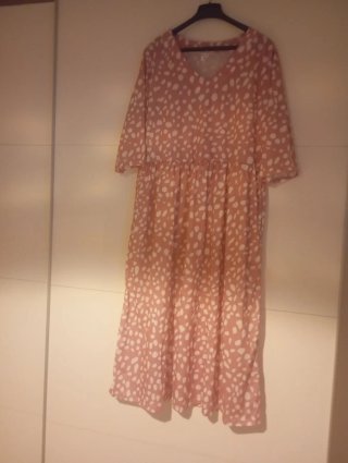 Vestido rosa topos blanco talla XL
