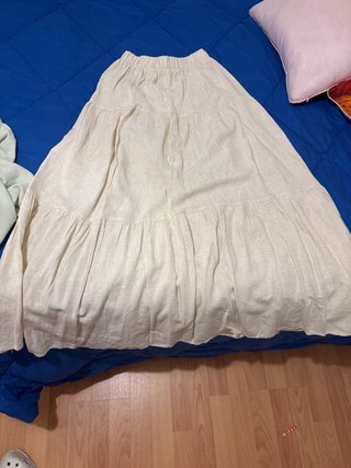 Falda larga de lino beige