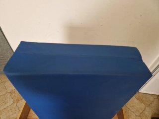 Cama para mascotas de madera y azul