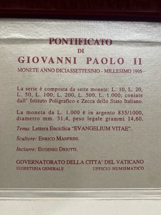 Estuche Monedas Vaticano 1995