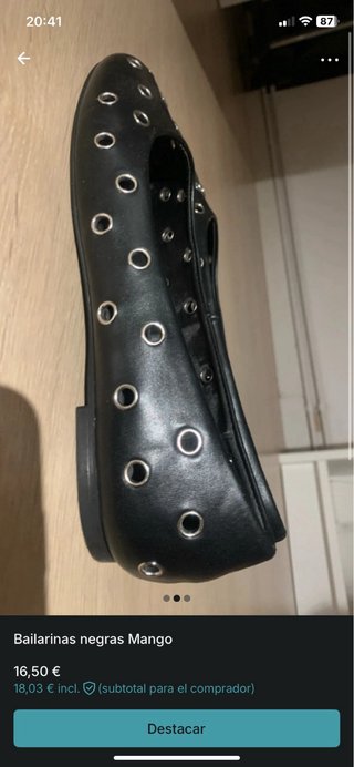 Bailarinas negras Mango con ojales sin usar