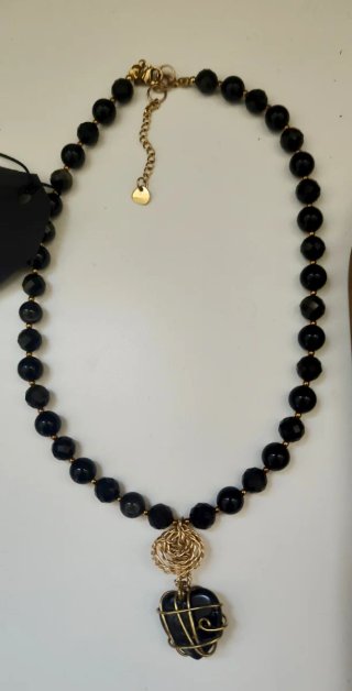 Parure collana e orecchini ossidiana nera