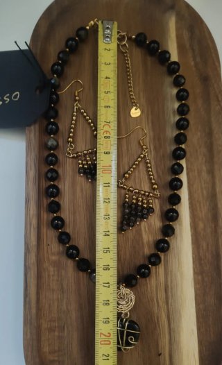 Parure collana e orecchini ossidiana nera