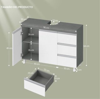 Mueble bajo lavabo moderno gris y blanco
