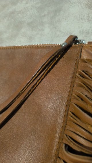 Bolso Clutch Piel Flecos Marrón