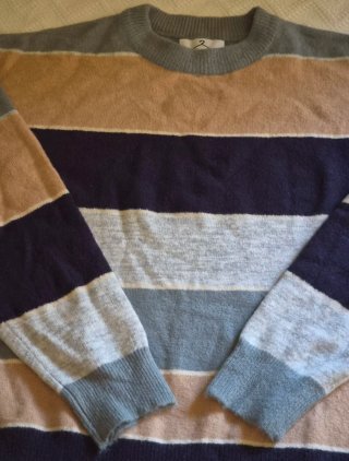 Jersey Tiramisu rayas gris, beige y azul - TU