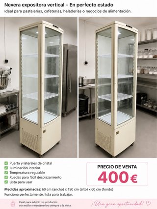 Nevera expositora vertical 4 caras cristal