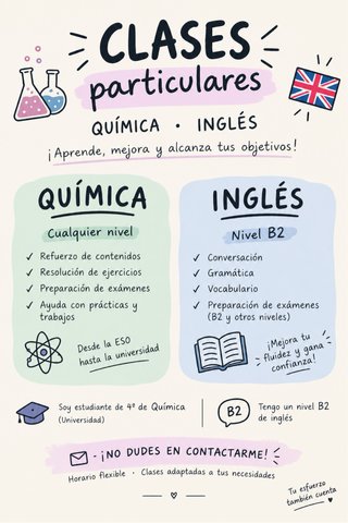 Clases particulares de química/inglés.