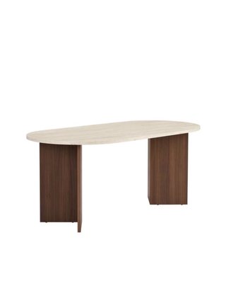 Mesa Comedor Ovalada Piedra y Madera