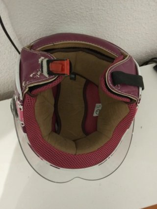 Casco Helix rosa y blanco con visera