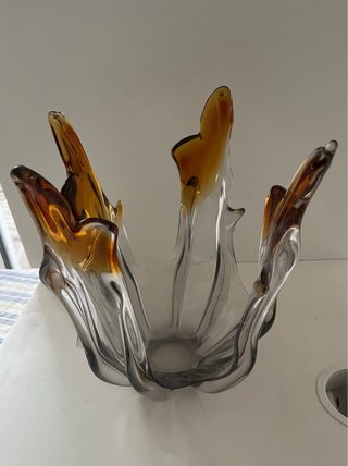 Jarrón Cristal Soplado Vintage Marrón