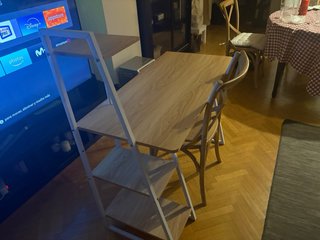 Mesa estudio con baldas madera y metal