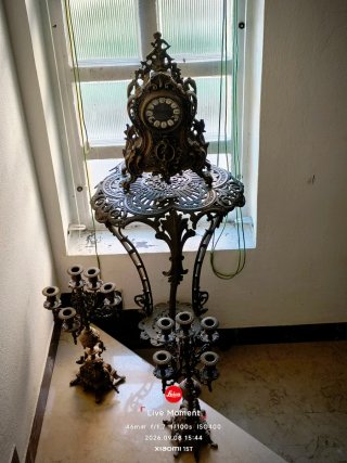 Set Orologio e 2 Candelabri Bronzo