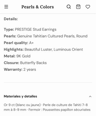 Pendientes Perla Gris 8.7mm Oro Mahana Pearls&Colo