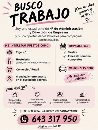 Estudiante busca trabajo | Tardes y fines de seman