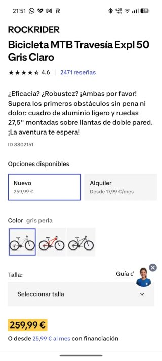 Bicicleta MTB Rockrider Gris Claro