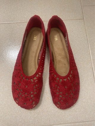 Ballerine Zara rosse ricamate - Nuove