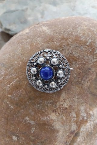 Broche Filigrana Plata Ley Vintage azul
