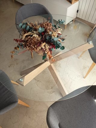 Mesa redonda cristal y madera