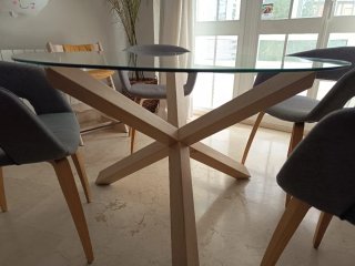 Mesa redonda cristal y madera