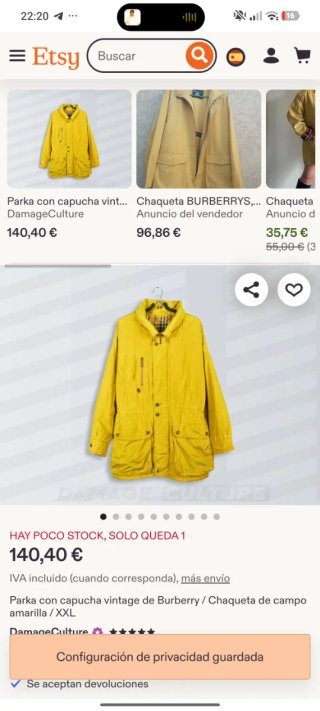 Chaqueta Burberry Amarilla