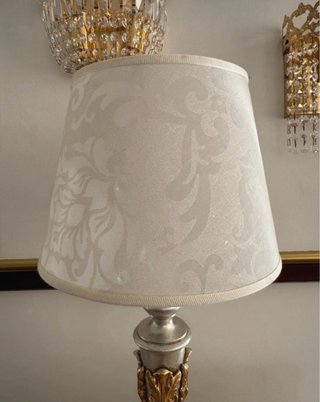 Lampada in  legno e cristallo in foglia argento/or