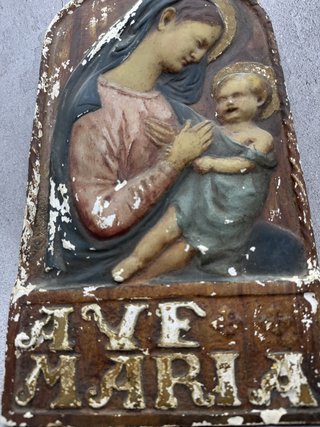 Panel Virgen con Niño Bajorrelieve Ave Maria